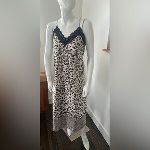 Jones New York Brown and Cream Satin Animal Print Dress
